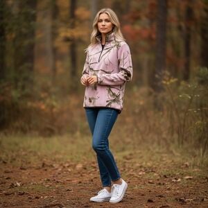Outfitters Ridge Womens Pink Camo Fleece Quarter Zip Pullover Jacket Medium 8-10